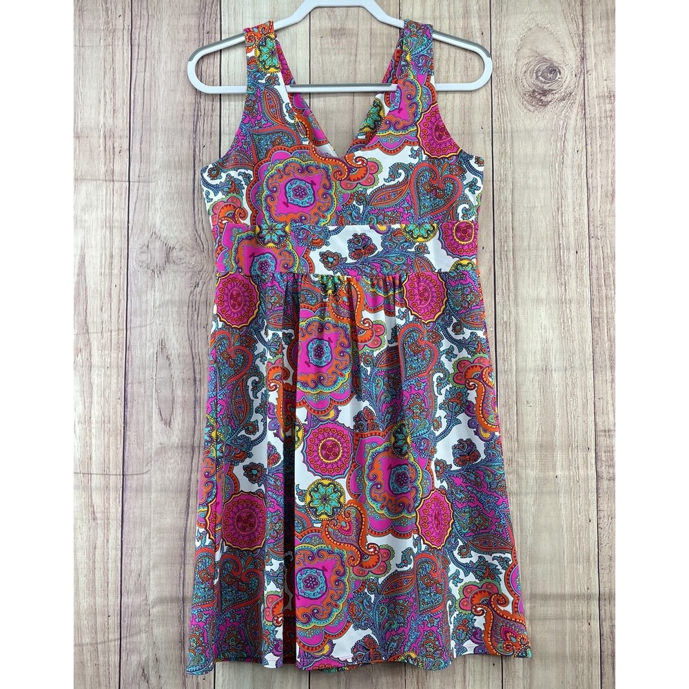 Jude Connally Womens Paisley Print A Line‎ Mini Dress Multi Colored Sz L Resort